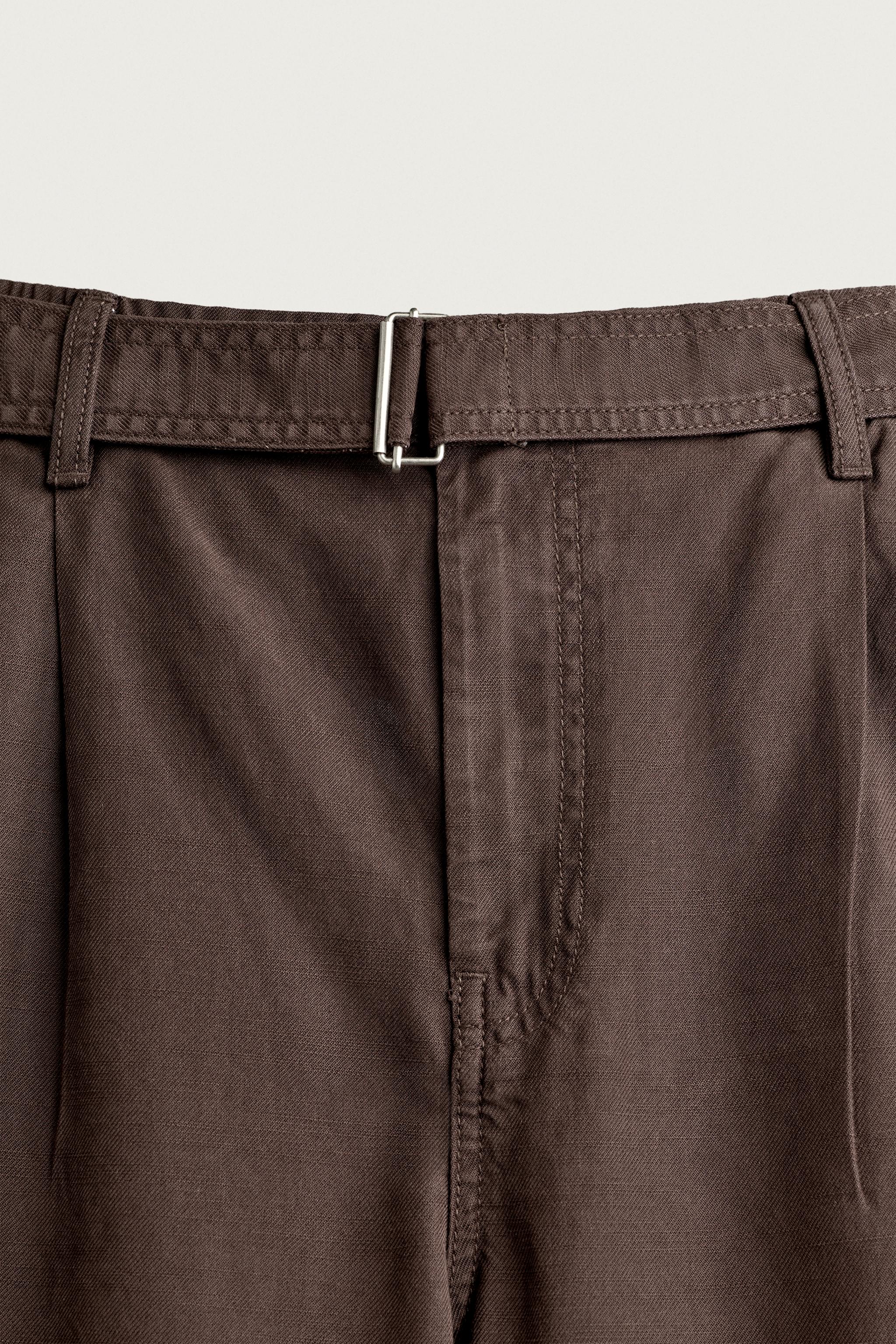 RELAXED FIT BELTED PLEATED PANTS